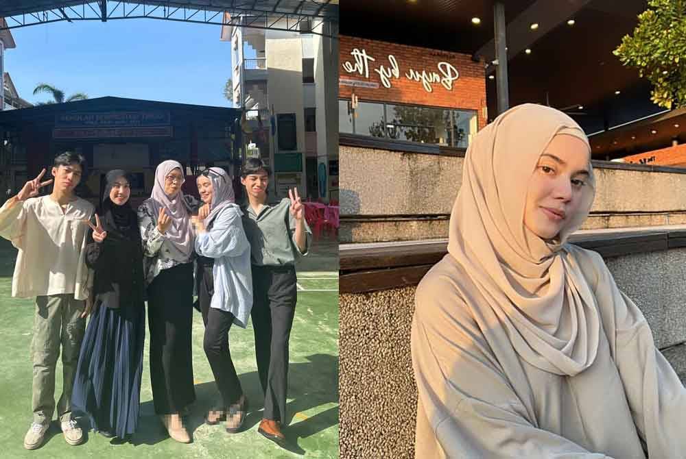 Azreen Izzati (dua kanan) bersama adik perempuan, Farah Wardina (dua dari kiri), pasangan kembar Khairul Eizlan dan Khairul Ezzriq dengan ibunya, Nila Kandi (tengah) selepas mengambil keputusan cemerlang SPM adik lelaki itu pada Selasa. Azreen Izzati (kanan).