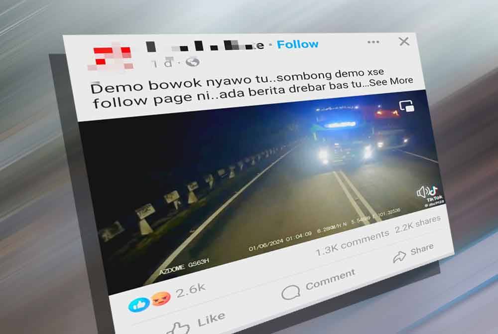 Tangkap layar pemandu bas yang memandu kenderaan dalam keadaan melulu dan berbahaya sehingga tular sejak Sabtu lalu