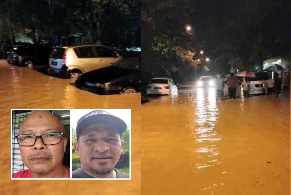 Sebahagian kenderaan yang turut terendam akibat banjir kilat yang berlaku di Taman Klebang Damai di sini baru-baru ini. Gambar kecil: Rahimi, Muhammad Haffizul