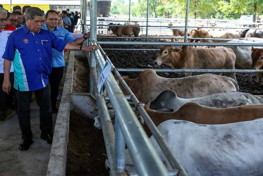 Mohamad melawat ternakan lembu selepas merasmikan HL Argo Farm KB Sdn Bhd pada Selasa. Foto Bernama