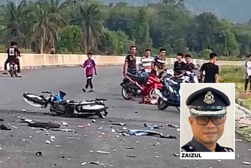 Keadaan motosikal di lokasi kemalangan di Pasir Puteh.