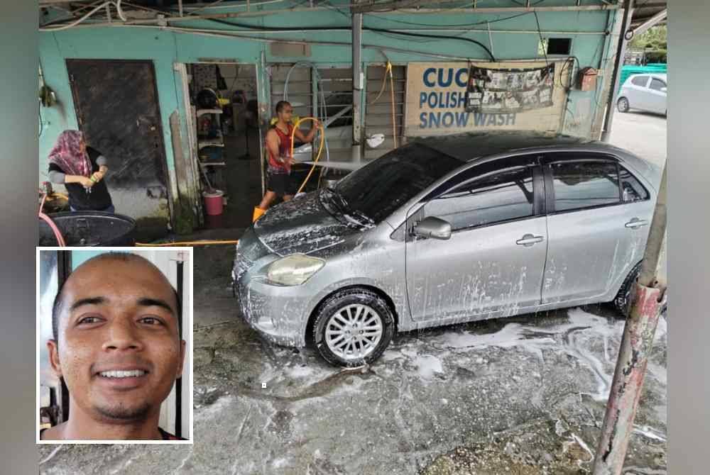 Pusat cucian kereta menjadi antara lokasi tumpuan menjelang sambutan Aidiladha. Gambar kecil: Nik Shahrul