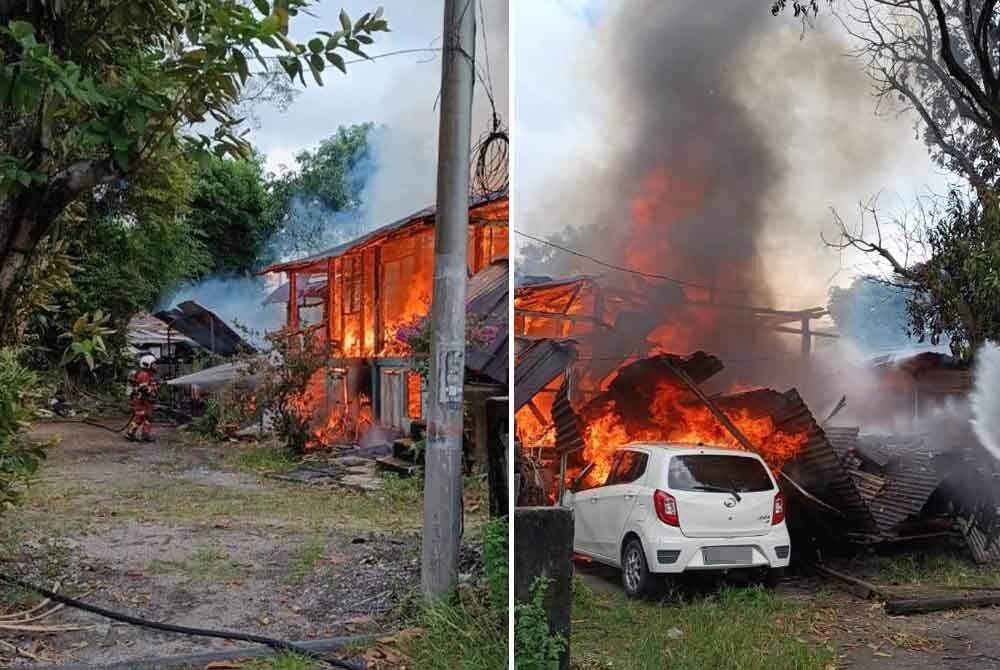 Dua buah kereta dan sebuah motosikal turut musnah dalam kebakaran pada pagi Ahad.