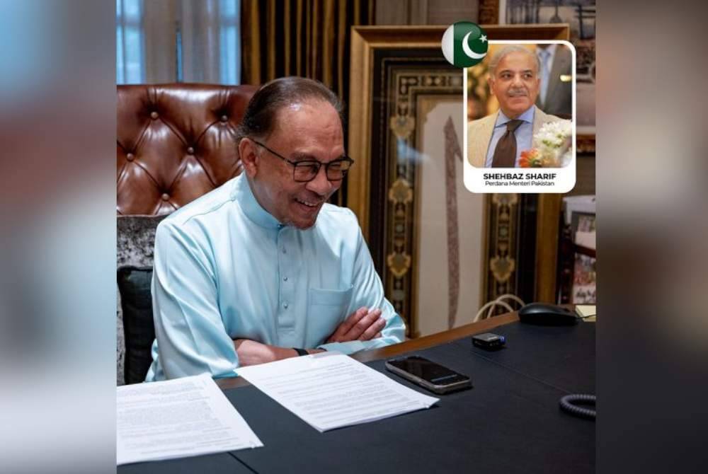 Shehbaz Sharif (gambar kecil) membuat panggilan telefon kepada Anwar pada petang Isnin. Foto Facebook Anwar Ibrahim