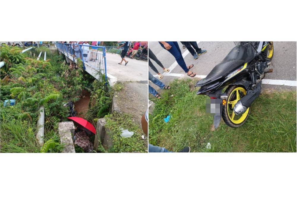 Lokasi kejadian warga emas maut apabila motosikal yang ditunggangnya terbabas di Jalan Parit Jelutong, Sri Gading pada Rabu. Foto IPD Batu Pahat