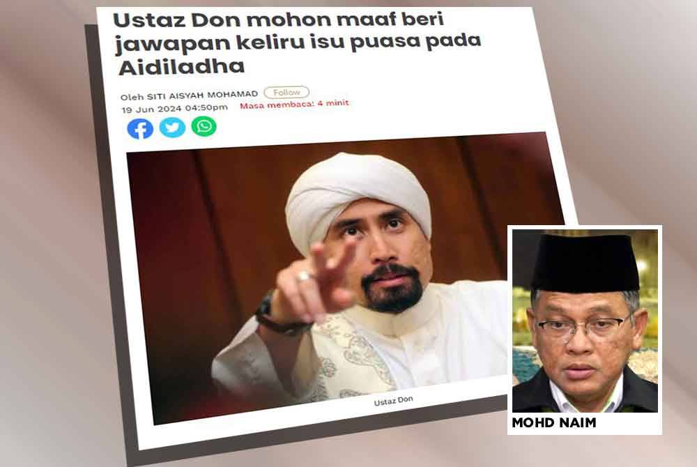 Pendakwah selebriti, Don Daniyal Don Biyajid sebelum ini memohon maaf berikutan memberi kenyataan mengelirukan berhubung ibadah berpuasa pada hari kedua, ketiga dan keempat Aidiladha.