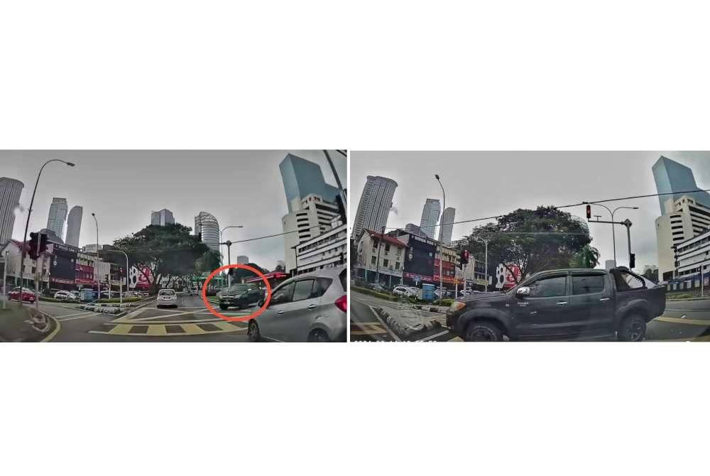 Tangkap layar rakaman video memaparkan sebuah Toyota Hilux membelok di laluan tidak dibenarkan di Jalan Seksyen 8, Petaling Jaya.