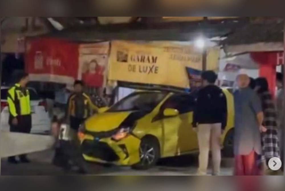 Keadaan kereta kuning itu selepas insiden kejar-mengejar yang turut menjadi tular di media sosial. Foto Agensi