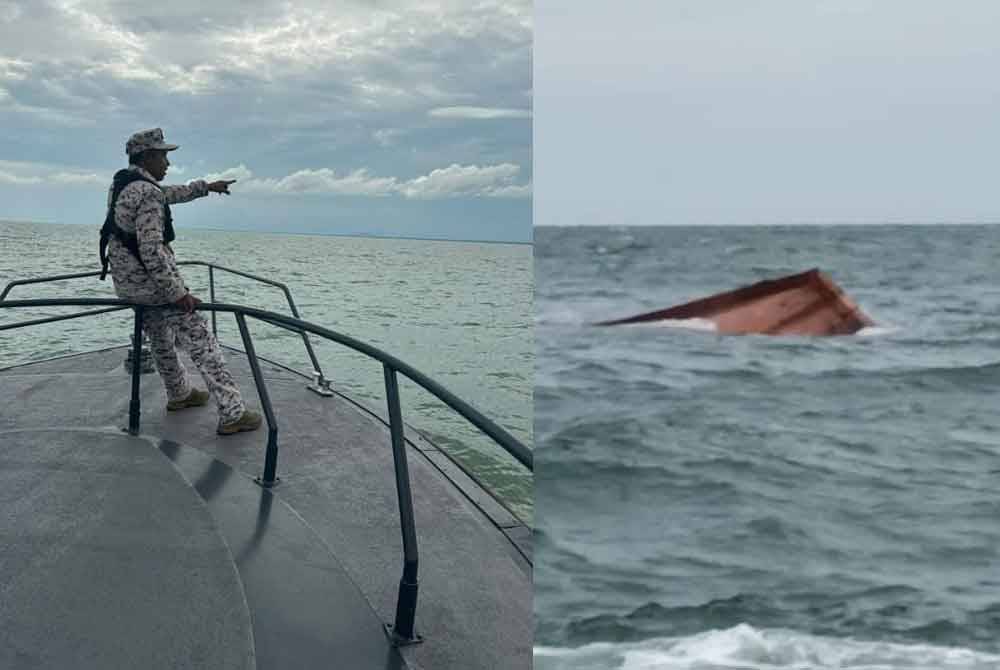 Operasi mencari dan menyelamat empat nelayan selepas bot dinaiki mereka terbalik dan tenggelam di perairan Tanjung Segenting, Batu Pahat. Foto Maritim Malaysia