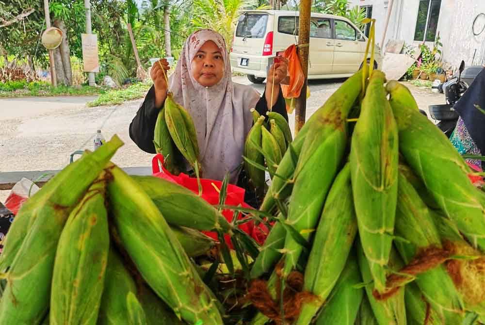 Norazian bersama jagung Binjai yang diusahakan dan dijual untuk pengunjung