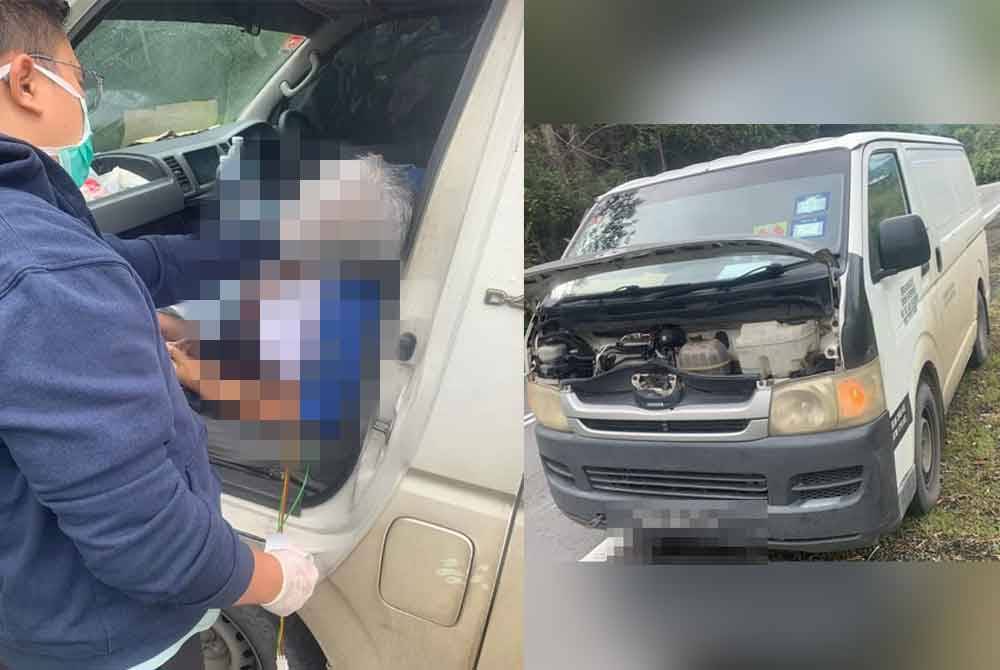 Bapa mentua seorang lelaki meninggal dunia ketika mereka dalam perjalanan dari Sandakan ke Bongawan, Papar. (kanan) Kenderaan lelaki tersebut terkandas di jalan akibat pam brek bocor.