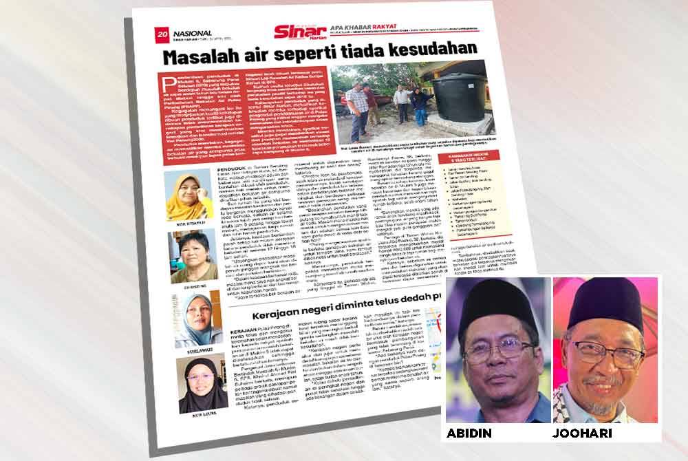 Laporan Sinar Harian sebelum ini mengenai masalah air yang membelenggu penduduk Sungai Bakap. 