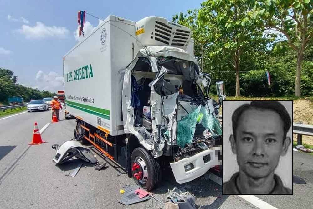 Mangsa yang memandu lori membawa muatan sejuk beku meninggal dunia di lokasi kejadian. Gambar kecil: Mohd Azmizan