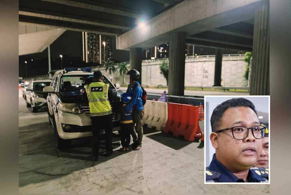 Seorang warga asing dikenakan tindakan oleh JPJ WPKL kerana menunggang motosikal tanpa lesen dan cukai jalan semasa Ops Khas Hari Raya Aidil Adha (HRAA) dilakukan di Kuala Lumpur. Foto JPJ. Gambar kecil: Mohd Zaki