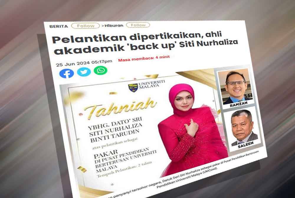 Kecoh dalam kalangan netizen apabila Siti Nurhaliza diangkat sebagai pakar di UMCced.