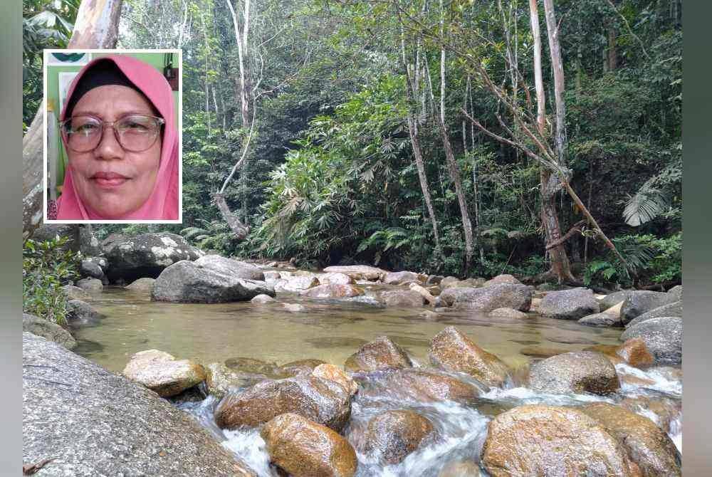 Keindahan dan kejernihan air sungai Lata Ulu Chepor pastinya menggamit pengunjung yang hadir di kawasan perkelahan tersebut. (Gambar kecil: Aisah)