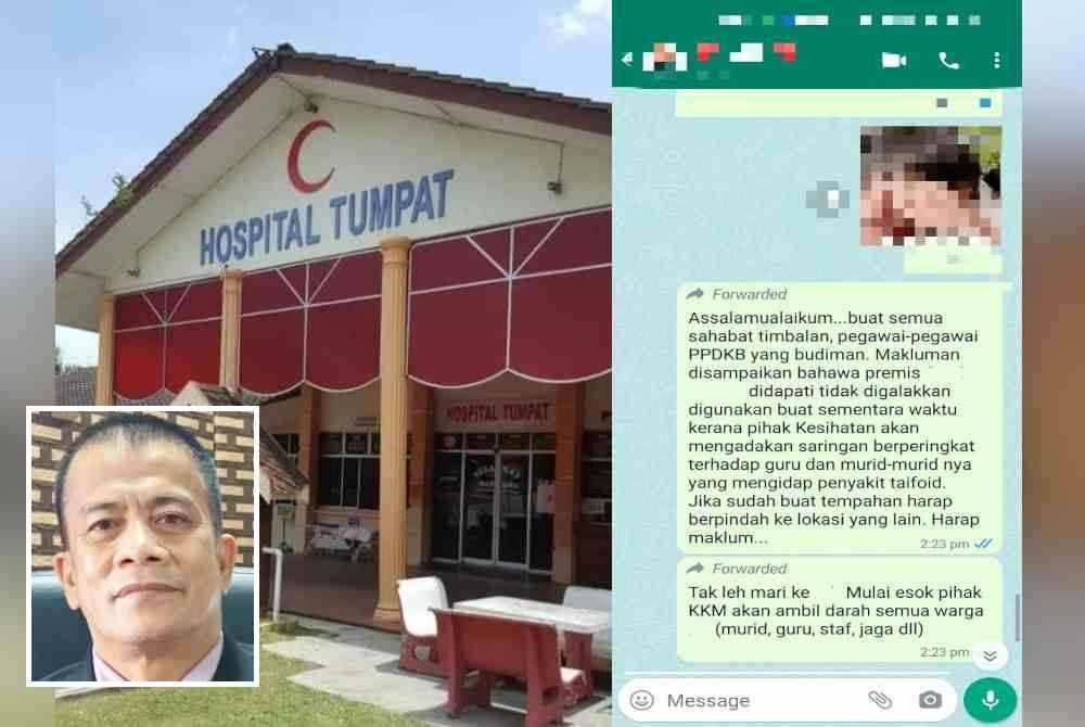 Sebuah sekolah menengah di Kota Bharu gempar apabila guru dan pelajarnya silih berganti diserang penyakit demam kepialu sejak minggu lalu dan mereka kini sedang menerima rawatan di Hospital Tumpat. Tangkap layar mesej diaplikasi WhatsApp yang memaklumkan pelajar di sebuah sekolah menengah di Kota Bharu diserang penyakit berkenaan. Gambar kecil: Dr Zaini