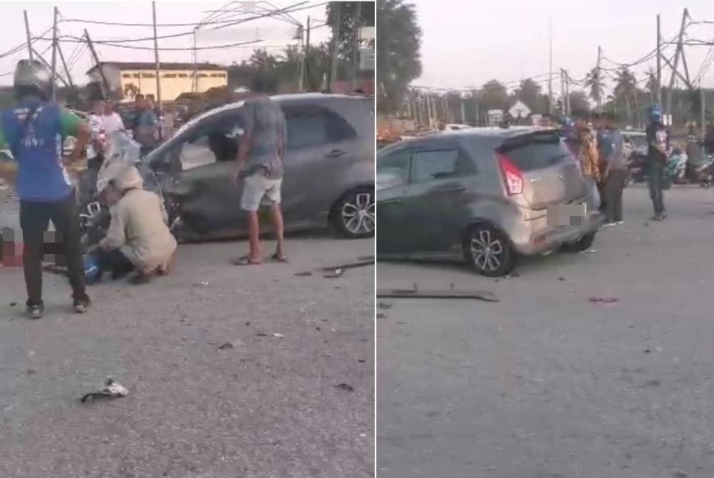 Seorang penunggang motosikal maut dalam nahas membabitkan tiga kenderaan di Ayer Tawar pada Jumaat. Foto ihsan pembaca