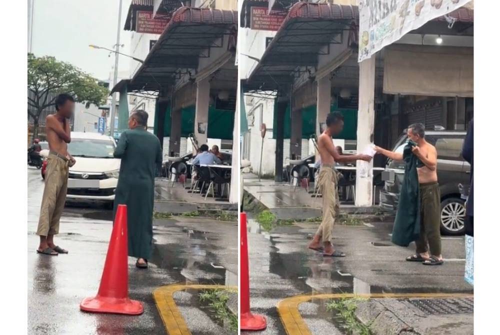 Tuan Haji Wan membantu gelandangan dengan memberi baju yang dipakainya.