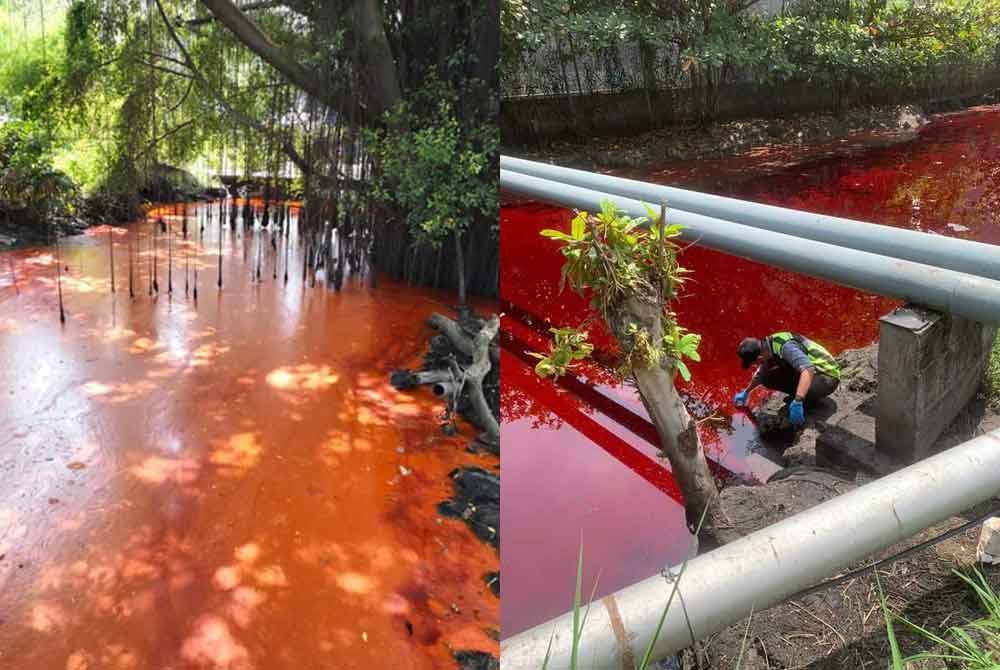 Tumpahan minyak menyebabkan sumber air bertukar merah.