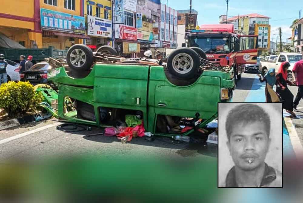 Keadaan van yang terbabit dalam kemalangan tiga kenderaan di Bandar Lama Jerantut pada Sabtu. (Gambar kecil: Mohd Azuan) Foto Ihsan JBPM