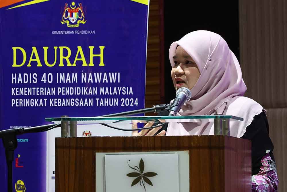 Menteri Pendidikan Fadhlina Sidek bercakap pada sidang media Majlis Perasmian Daurah Hadis 40 Imam Nawawi Kementerian Pendidikan Malaysia peringkat Kebangsaan Tahun 2024 yang diadakan selama tiga hari bermula Selasa. Foto Bernama