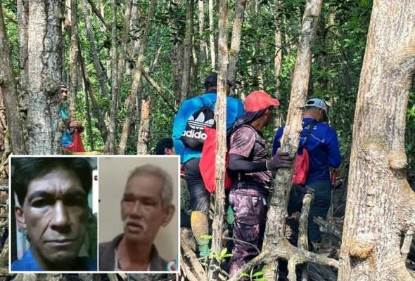 Usaha mencari mangsa masih diteruskan sehingga kini dengan bantuan penduduk kampung, komuniti setempat dan sukarelawan. Gambar kecil: Yahya (kanan), Azman kiri. 