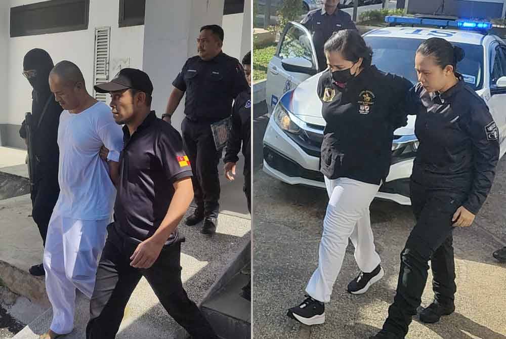 Abdul Azim dan Sharifah Faraha diringi polis dibawa ke Mahkamah Sesyen Kuala Selangor di sini pada pada Khamis.