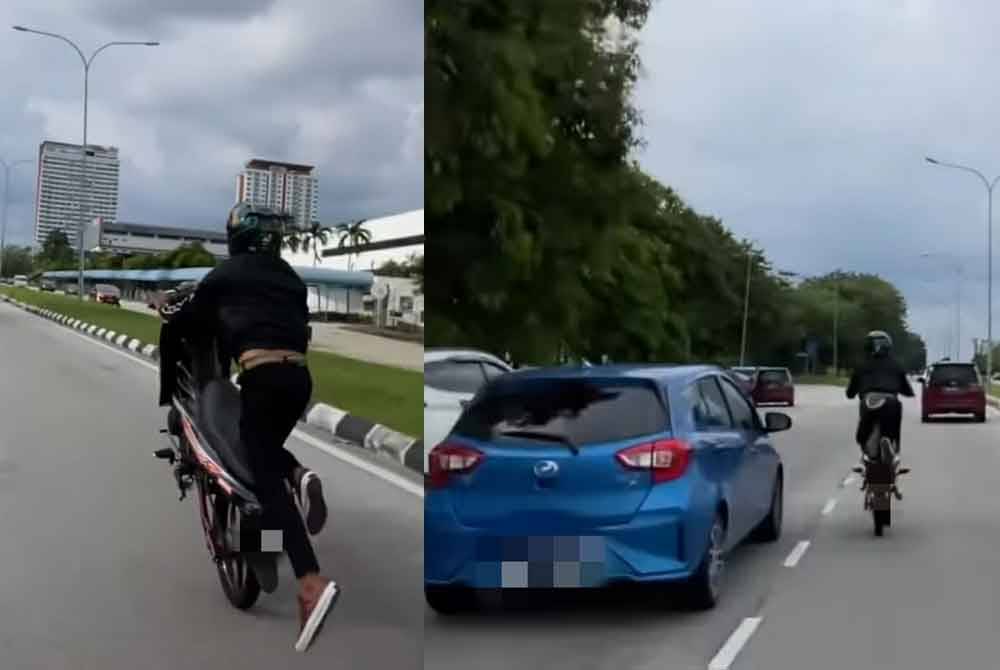 Video tular yang memaparkan aksi berbahaya seorang penunggang motosikal di Jalan Persiaran Kemajuan Bandar Baru Bangi pada Rabu.