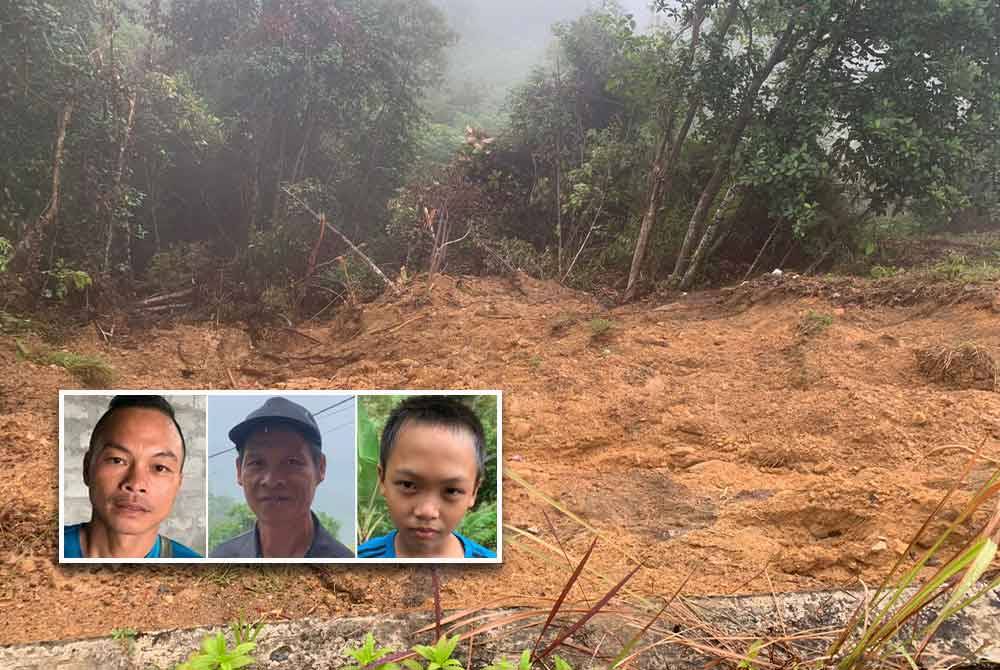 Tanah runtuh menyebabkan laluan keluar terputus. Gambar kecil dari kecil: Jeffrey, Joulis, Ben