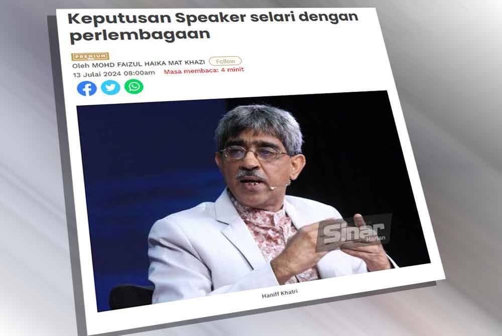 Peguam, Haniff Khatri Abdulla berkata, keputusan Speaker Dewan Rakyat tidak mengosongkan enam kerusi ahli Parlimen Bersatu yang menyokong Perdana Menteri adalah selari dengan Akta Perlembagaan Persekutuan (Pindaan) (No 3) 2022 (Akta A1663) yang melarang Ahli Dewan Rakyat bertukar parti atau Akta Anti Lompat Parti.