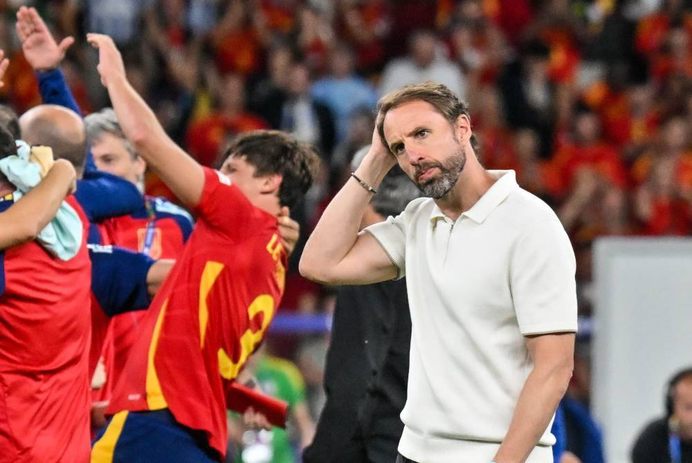 Reaksi kecewa Southgate selepas tewas kepada Sepanyol. Foto AFP