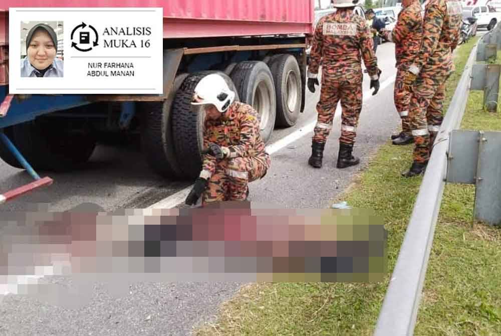 Jika tidak terbabas sendiri, nahas akan melibatkan kenderaan lain dan lebih memilukan keadaan apabila mangsa dilenyek lori atau treler. Foto hiasan