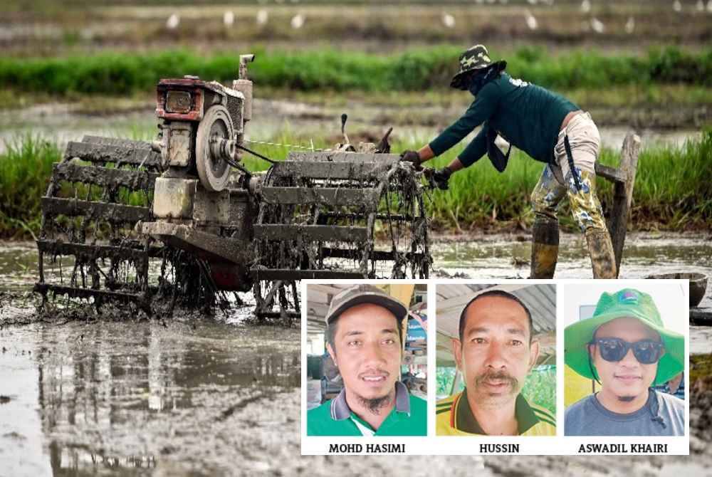 Kenaikan harga diesel memberi kesan kepada pesawah apabila pemilik jentera terpaksa menaikkan harga upah membajak. Foto Bernama (Gambar kecil dari kiri: Mohd Hasimi, Hussin, Aswadil Khairi)