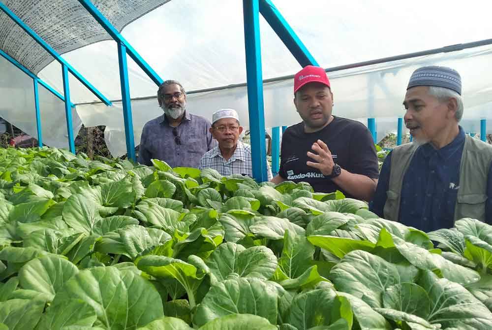 Iskandar Dzulkarnain (dua dari kanan) melihat projek rintis tanaman sayur di Rumah Sayur Bendang Kering di sini pada Sabtu.