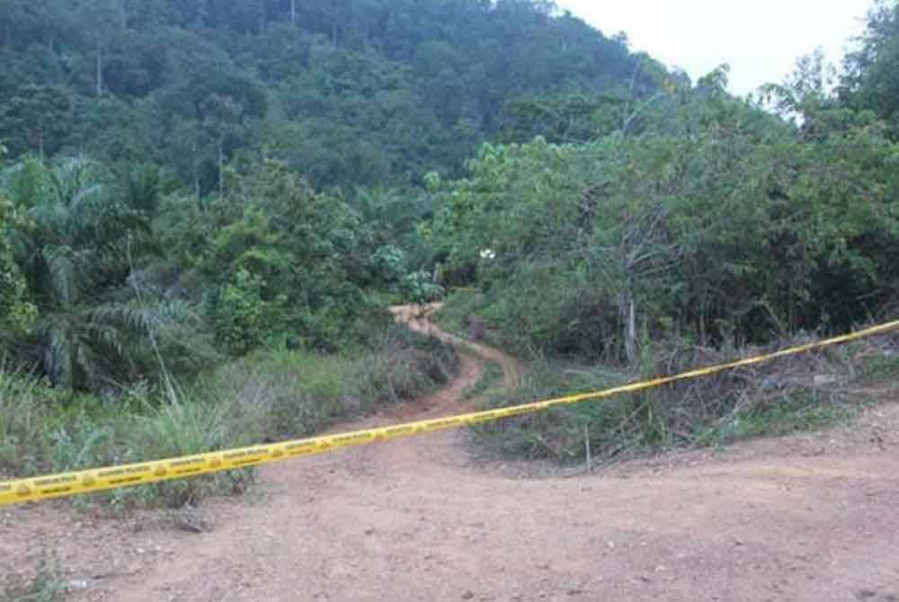 Lokasi kejadian mayat seorang wanita warga Thailand ditemukan dengan kesan tembakan di badan di kawasan Durian Burung, Padang Terap, semalam. - Foto PDRM