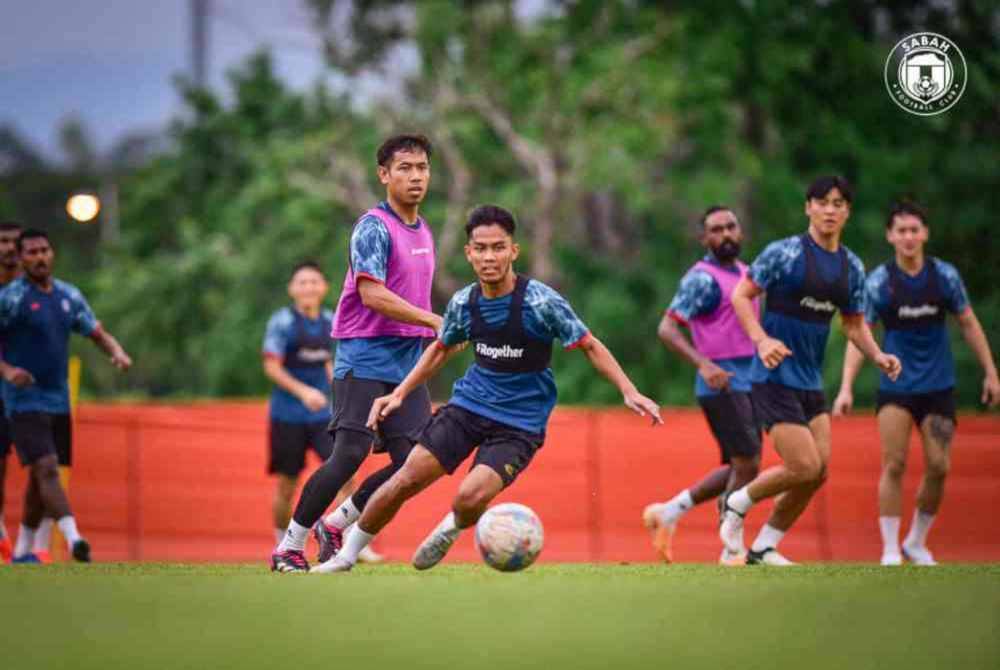 Pemain Sabah menjalani perlawanan sebagai persiapan menentang Negeri Sembilan di Likas pada Khamis. Foto SABAH FC