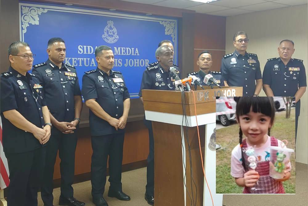 Kumar (tengah) ketika sidang akhbar berkenaan perkembangan kes culik di IPK Johor, Johor Bahru, pada Khamis. (Gambar kecil: Albertine Leo Jia Hui)