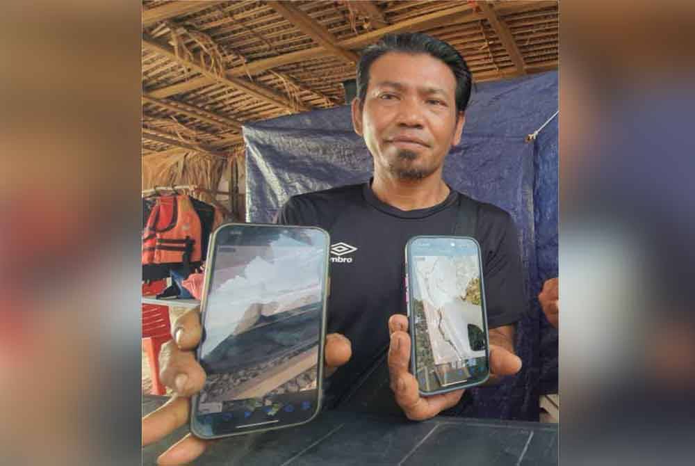 Rotna Fairi menunjukkan gambar kerosakan jet ski berhubung kejadian tersebut.