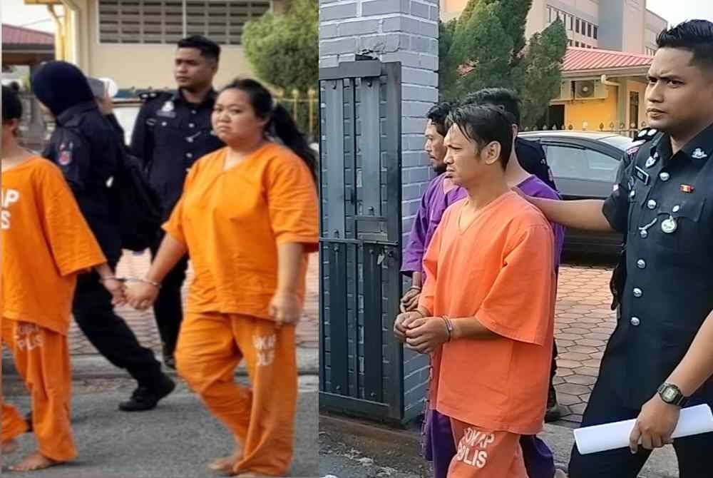 Syuzzana (kanan) dan Mohd Feardous dibawa ke Mahkamah Majistret Pontian pada Selasa.