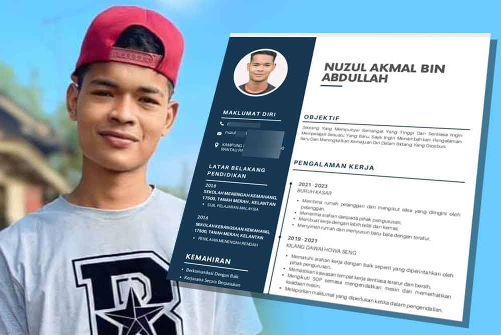 Resume yang dikongsi oleh Nuzul Akmal di beberapa media sosial untuk mencari kerja.