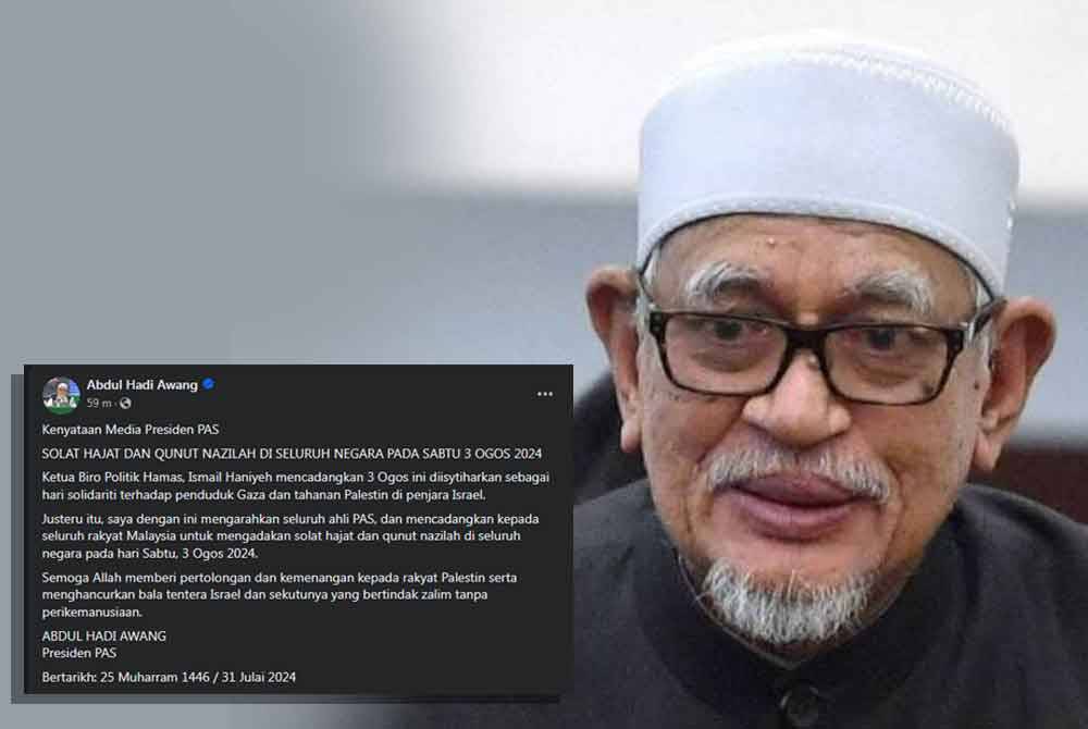 Tangkap layar kenyataan Abdul Hadi Awang di Facebook pada Rabu.