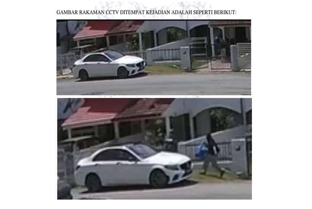 Rakaman CCTV menunjukkan dua suspek menggunakan kereta jenis Mercedes model C300 berwarna putih dipercayai memecah masuk rumah seorang pegawai polis di Jalan Seri Damak 22, Taman Sri Andalas, Klang, Selangor pada Rabu. Foto: PDRM