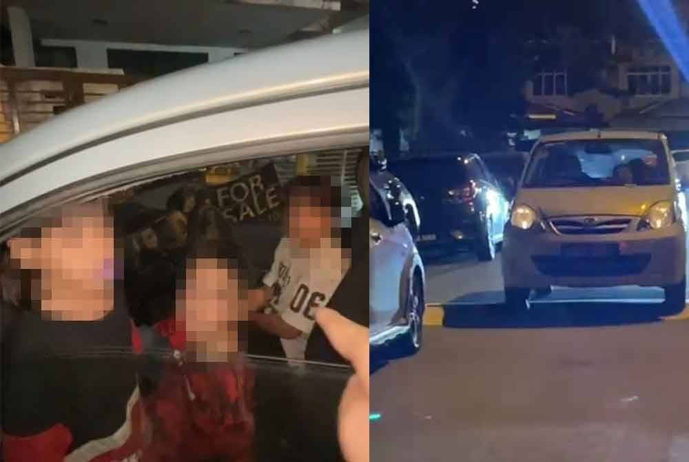 Tangkap layar video tular kanak-kanak lelaki berusia 12 tahun memandu kereta dengan membawa dua adiknya di kawasan perumahan.