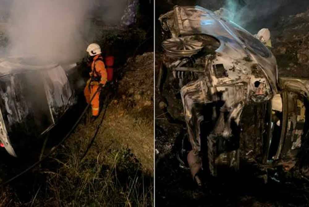 Keadaan kemalangan yang berlaku di Jalan Teluk Intan, Kuala Bikam, Teluk Intan. - Foto JBPM Perak