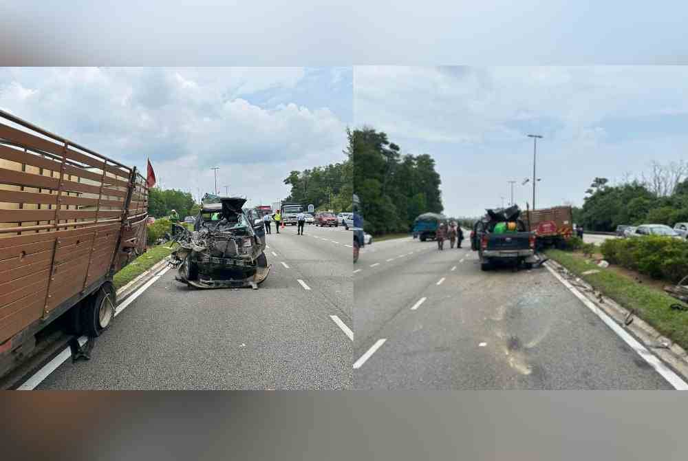 Keadaan kenderaan dipandu mangsa remuk akibat merempuh belakang sebuah lori di Jalan Pintasan Kuantan berhampiran jejambat Bukit Istana pada Rabu.