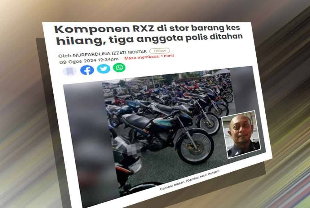 Sebelum ini Sinar Harian melaporkan, tiga anggota polis ditahan bagi membantu siasatan kes kehilangan komponen motosikal jenis Yamaha RXZ yang disyaki dicuri dari stor barang kes di IPD Kemaman.