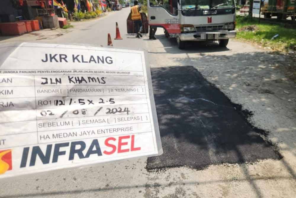 Turapan jalan rosak di Jalan Khamis dan Jalan Belimbing di Meru, Klang selesai selepas 24 jam aduan diterima.