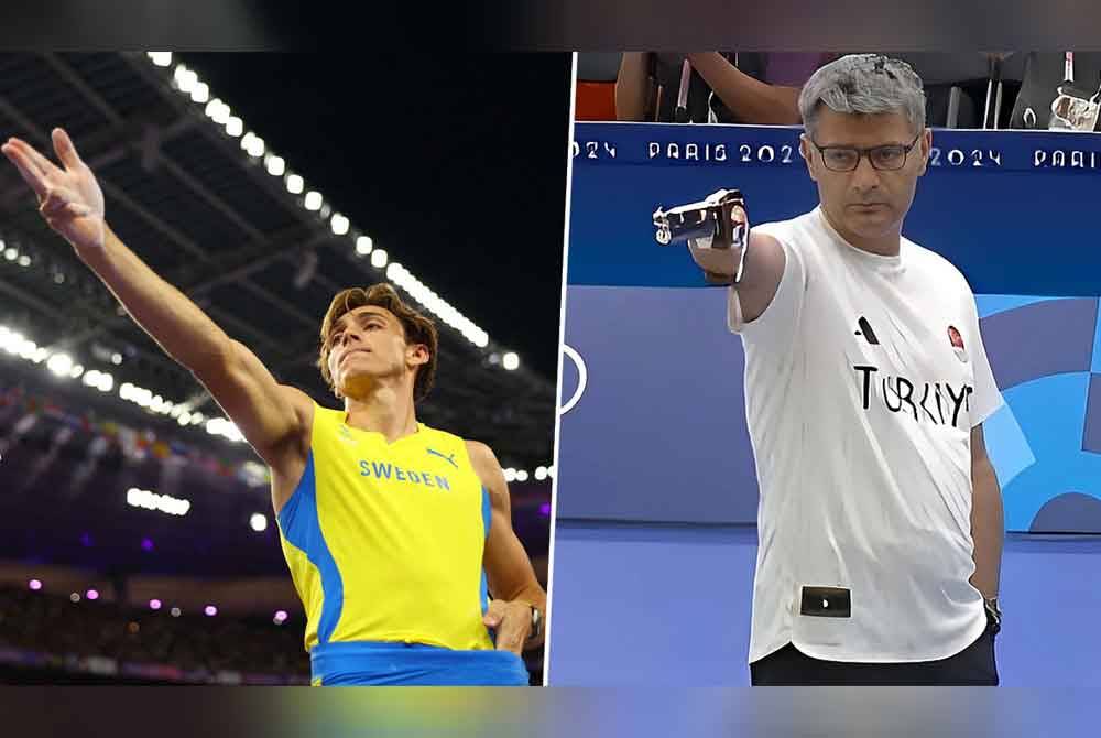 Atlet lompat bergalah Sweden, Armand Duplantis (kiri) meraikan kejayaannya dengan melakukan &#039;gaya Yusuf Dikec&#039; (kanan) selepas mencipta rekod Olimpik baharu dengan lompatan setinggi 6.25 meter di Stade de France.