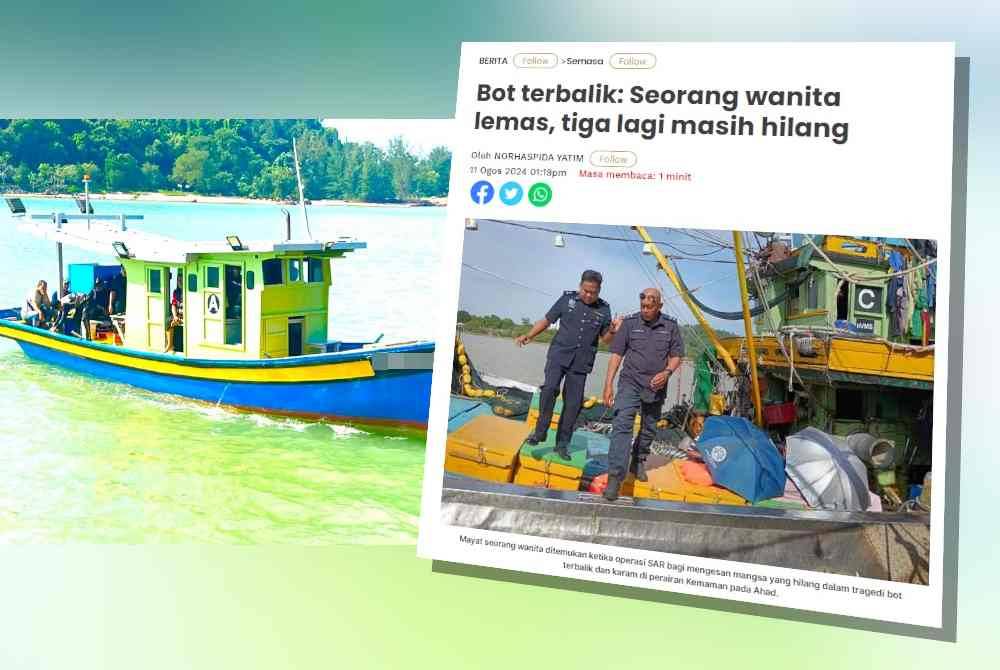 Bot bernombor TRF 942 yang membawa sembilan penumpang dipercayai terbalik dan karam selepas dilanggar tongkang dalam kejadian di perairan Kemaman pada pagi Ahad.